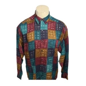 Vintage 90s Structure Mens Disco Party Club Dress Shirt Size Large Groovy Silky
